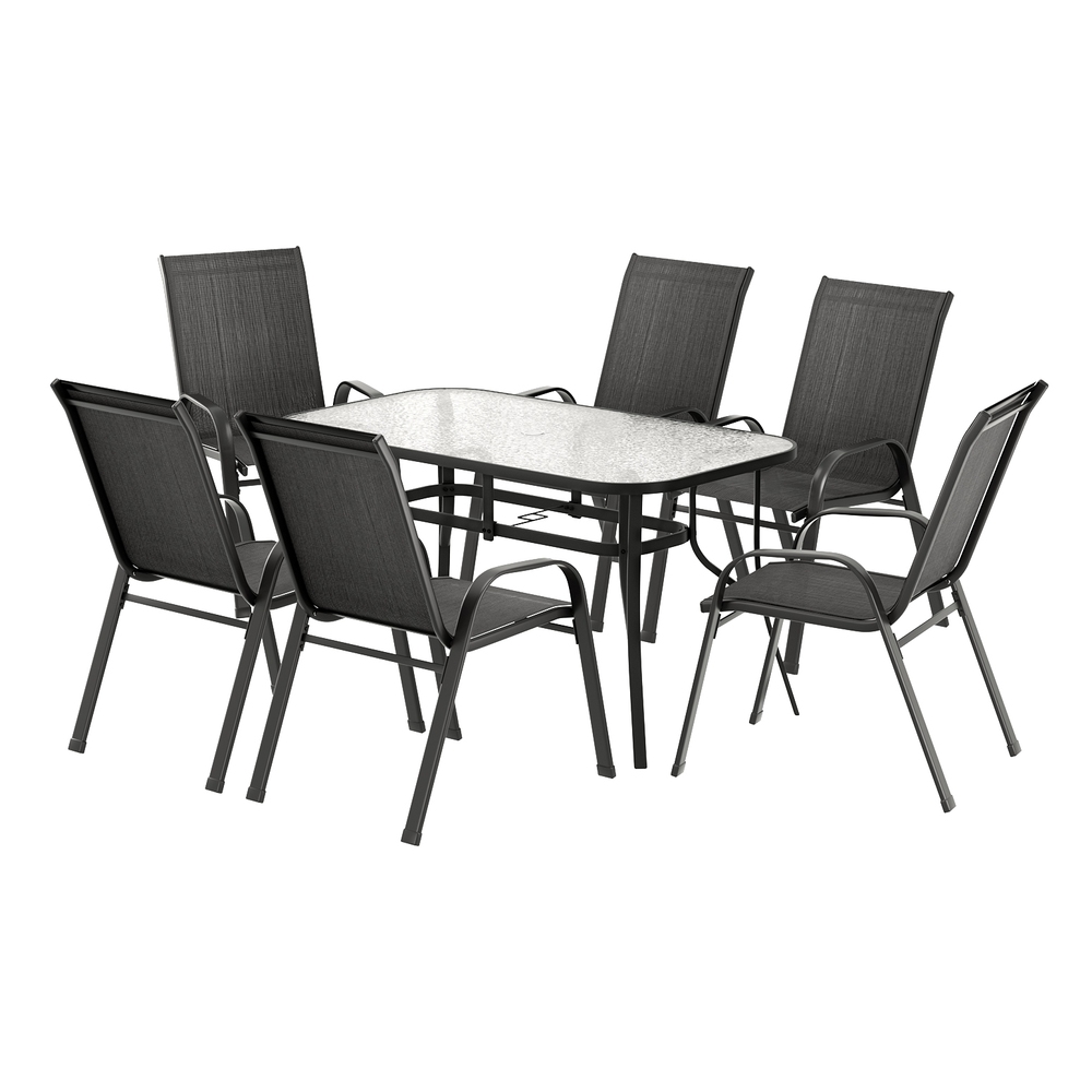 FF-DINING-140-7PCS-BK-202507161324-00 Gardeon 7PC Outdoor Dining Set Table and Chairs Patio Furniture Bistro Set Garden Black - Image 1