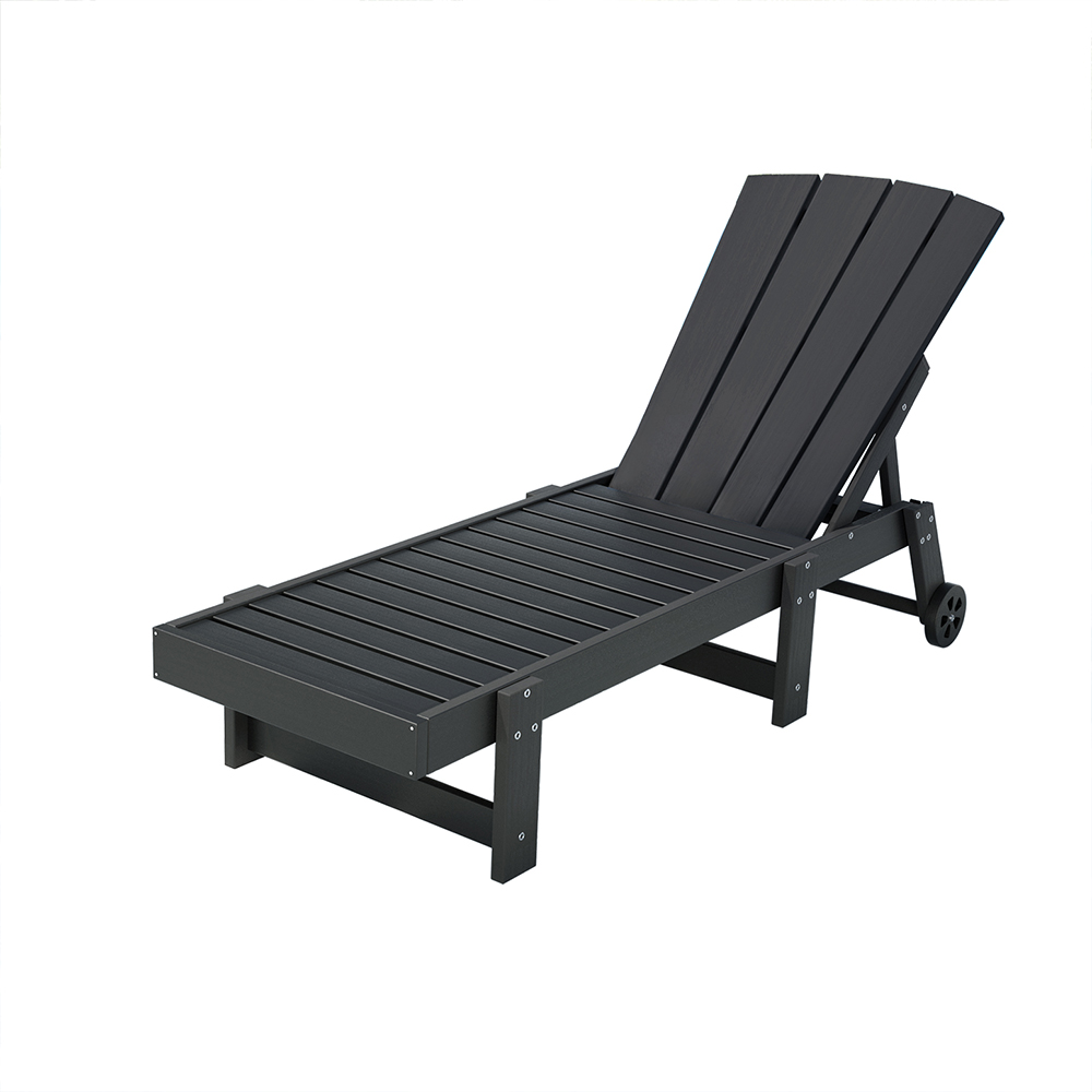 FF-LOUNGE-ADHE-BK-202508041912-00 Gardeon Sun Lounge Beach Chair HDPE Adirondack Lounger Patio Outdoor Furniture with Wheels Black - Image 1