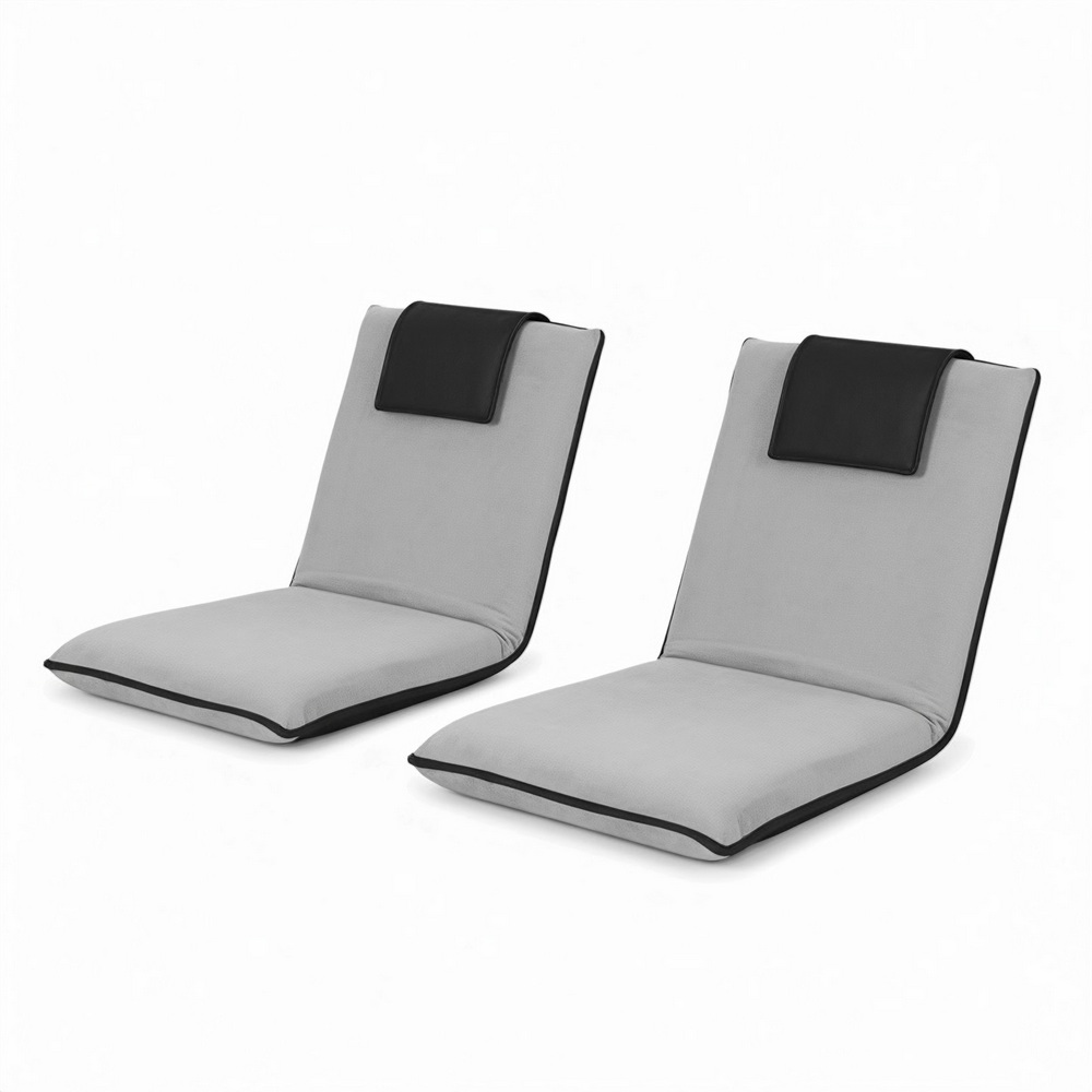 FLOOR-0166D-GYX2-202509092008-00 Artiss 2X Floor Lounge Sofa Bed Floor Cushion Velvet Grey - Image 1