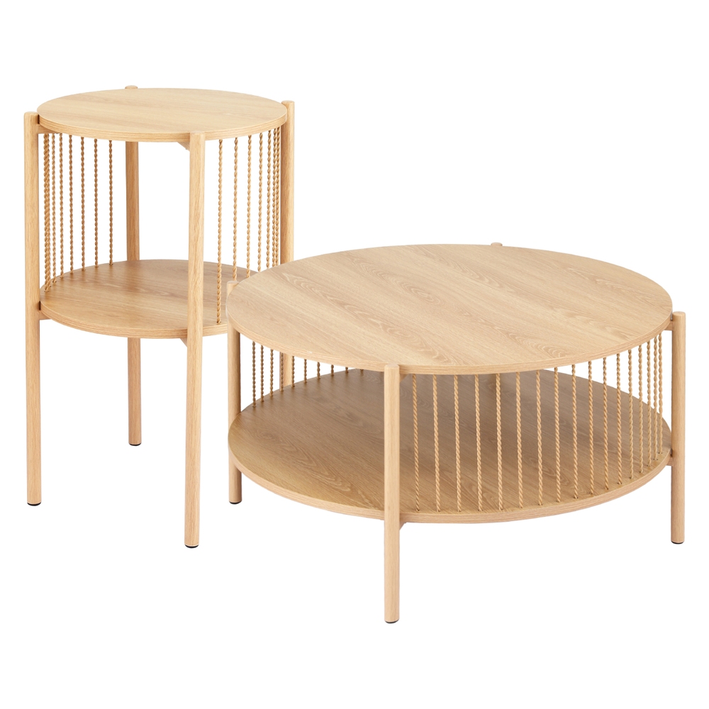 FUR-Z-COF-0102-WD-202507101416-00 Artiss Coffee Table 2-Tier Round Wood - Image 1