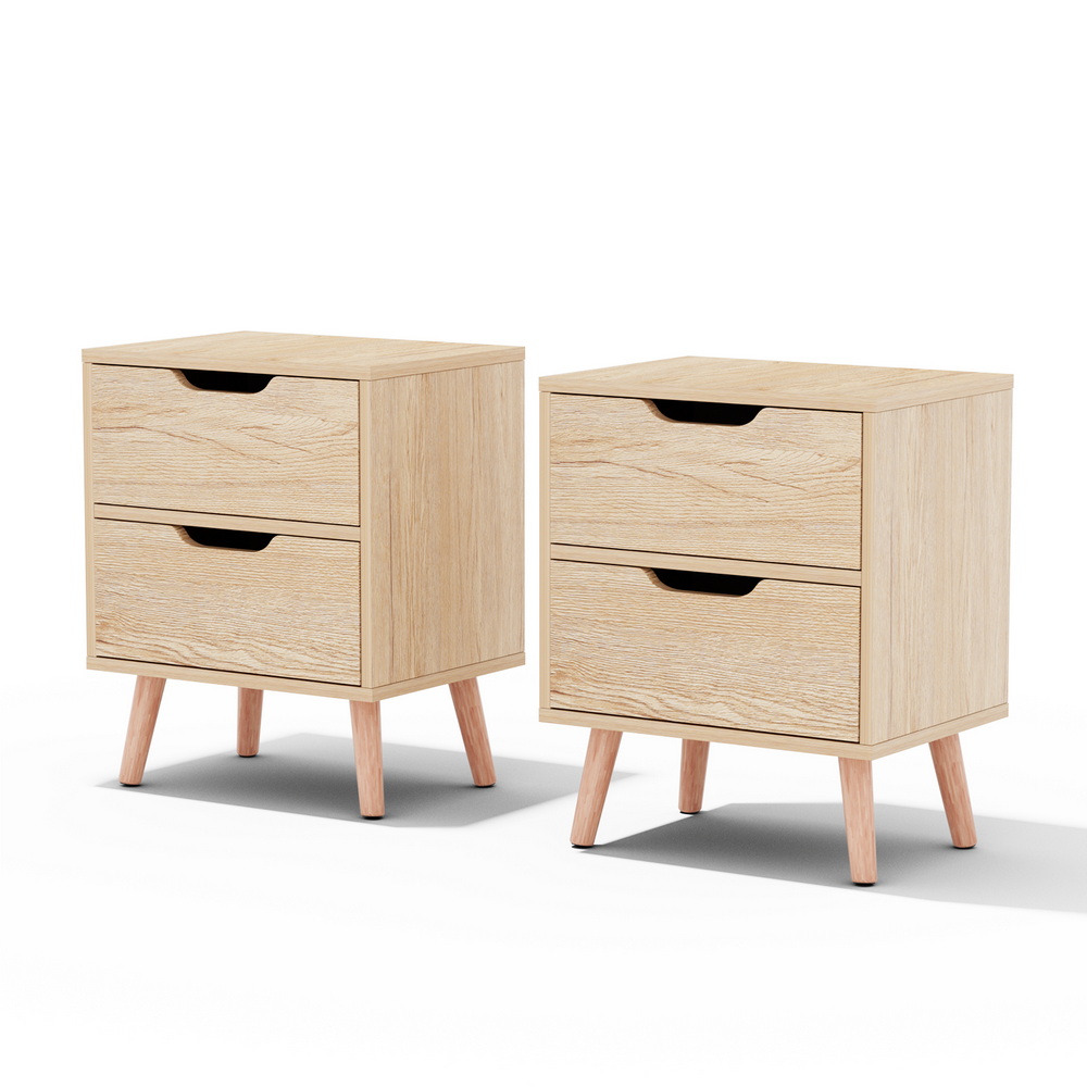 FURNI-L-SCAN-BS01-WDX2-202508281528-00 Artiss 2 x Bedside Table 2 Drawers - BODEN Pine - Image 1