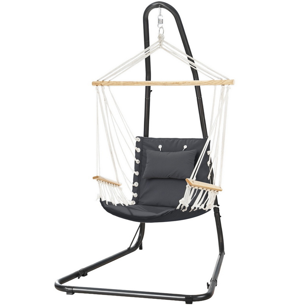 HM-CHAIR-ARM-GREY-A-202508051820-00 Gardeon Hammock Chair with Heavy Duty Steel Stand - Image 1
