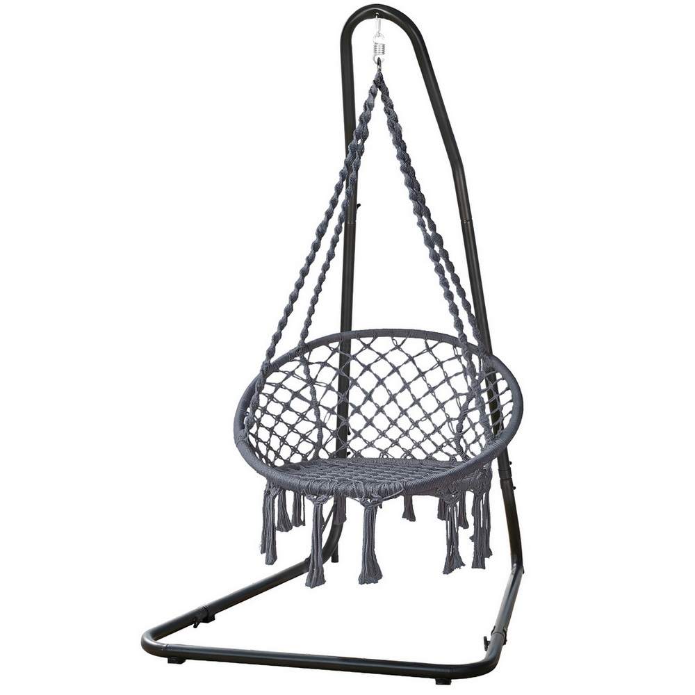 HM-CHAIR-SWING-GREY-A-202508051814-00 Gardeon Hammock Hanging Chair with Steel Stand - Image 1
