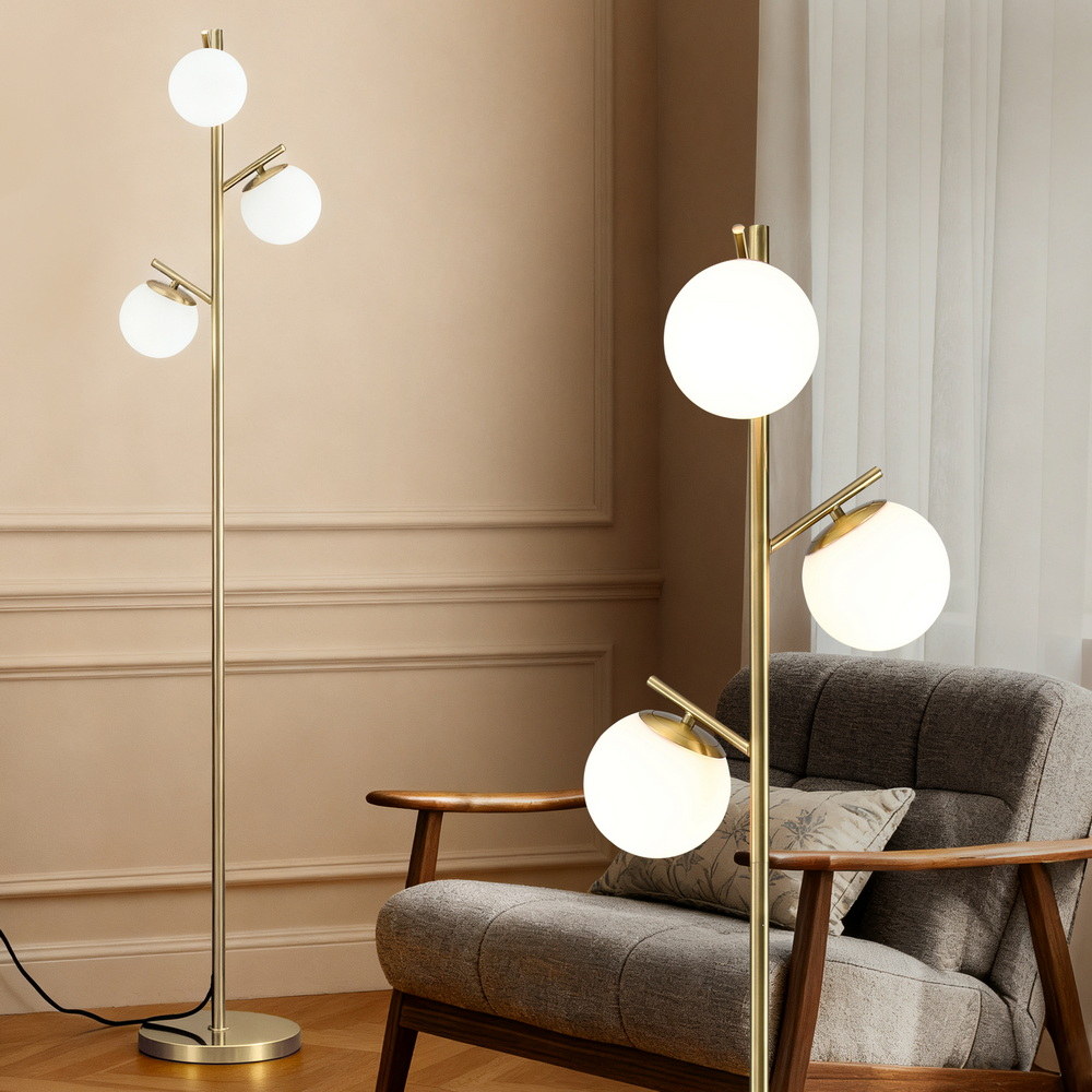 LAMP-FLOOR-3-GL-GD-202509251544-06 Artiss 3-Light Tree Floor Lamp 165cm Tall Standing Light with Sphere Glass Shades for Modern Homes - Image 1