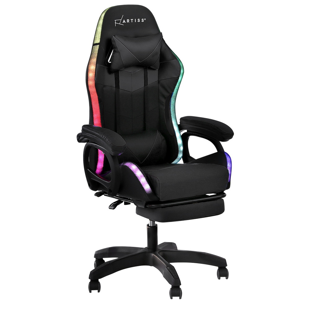 MOC-L-GC-8P-LED-BK-202508271806-00 Artiss Gaming Office Chair 12 RGB LED Massage Computer Work Seat Footrest Black - Image 1