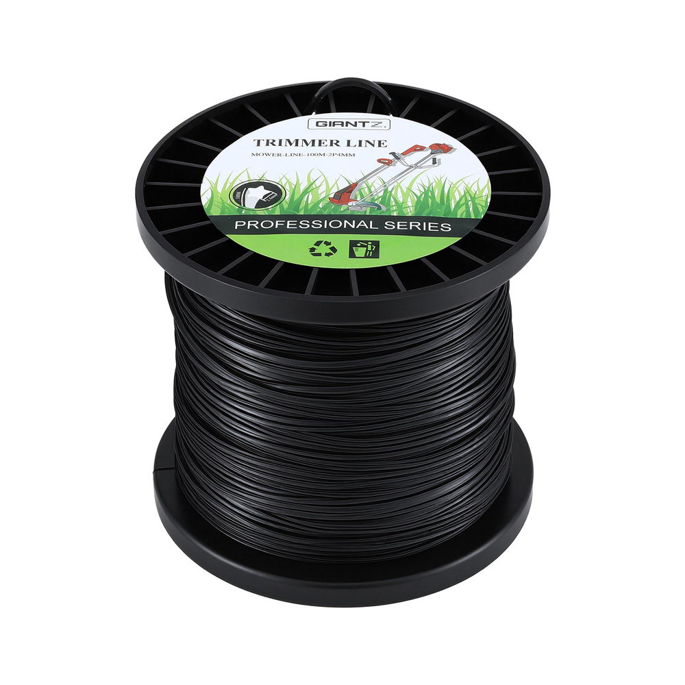 MOWER-LINE-100M-2P4MM-202507221506-00 Giantz 100M Whipper Snipper Trimmer Line 2.4mm Star Nylon String Cord Black - Image 1