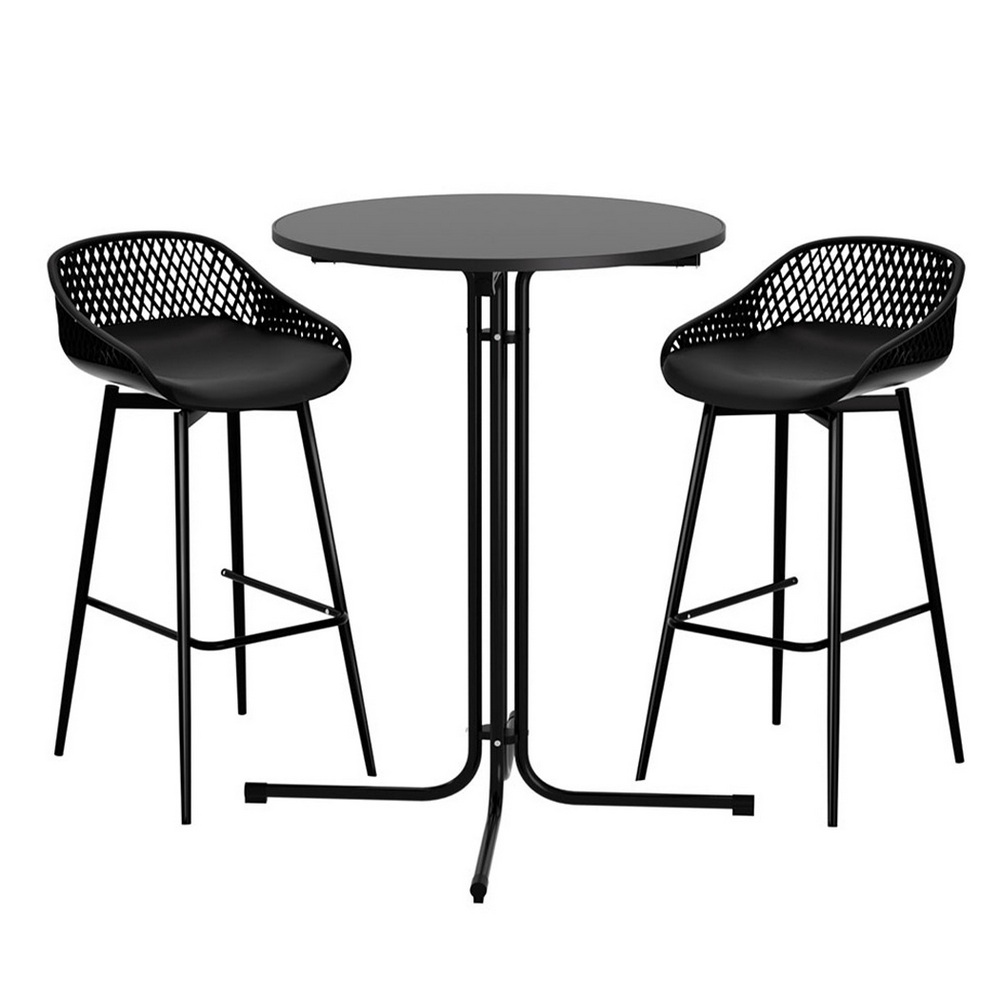 ODF-BARSET-3PP-BK-202508281528-00 Gardeon 3PC Outdoor Bar Set Stools Dining Chairs Table Patio Furniture Bistro Set Black - Image 1