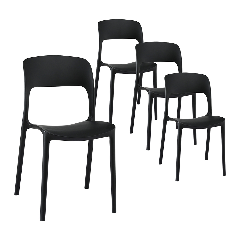 ODF-CHAIR-PPTX14-BK-4X-202507181430-00 Gardeon 4PC Outdoor Dining Chairs Stackable PP Patio Chair Garden Furniture Black - Image 1