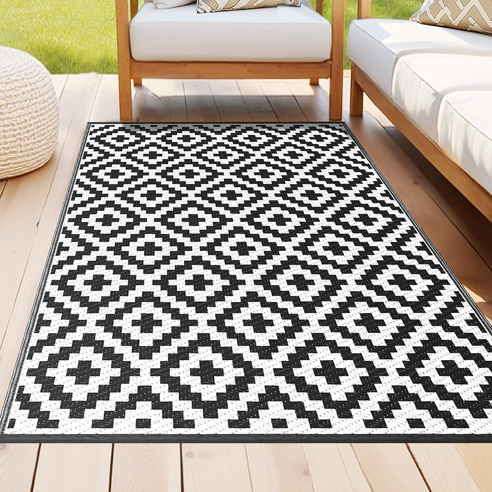 OR-4X6FT-CROSS-BK-202509011242-06 Gardeon Outdoor Rugs 120x180cm Large Carpet Reversible Area Mat PP Dual-Sided Patio Rug Cross - Image 1