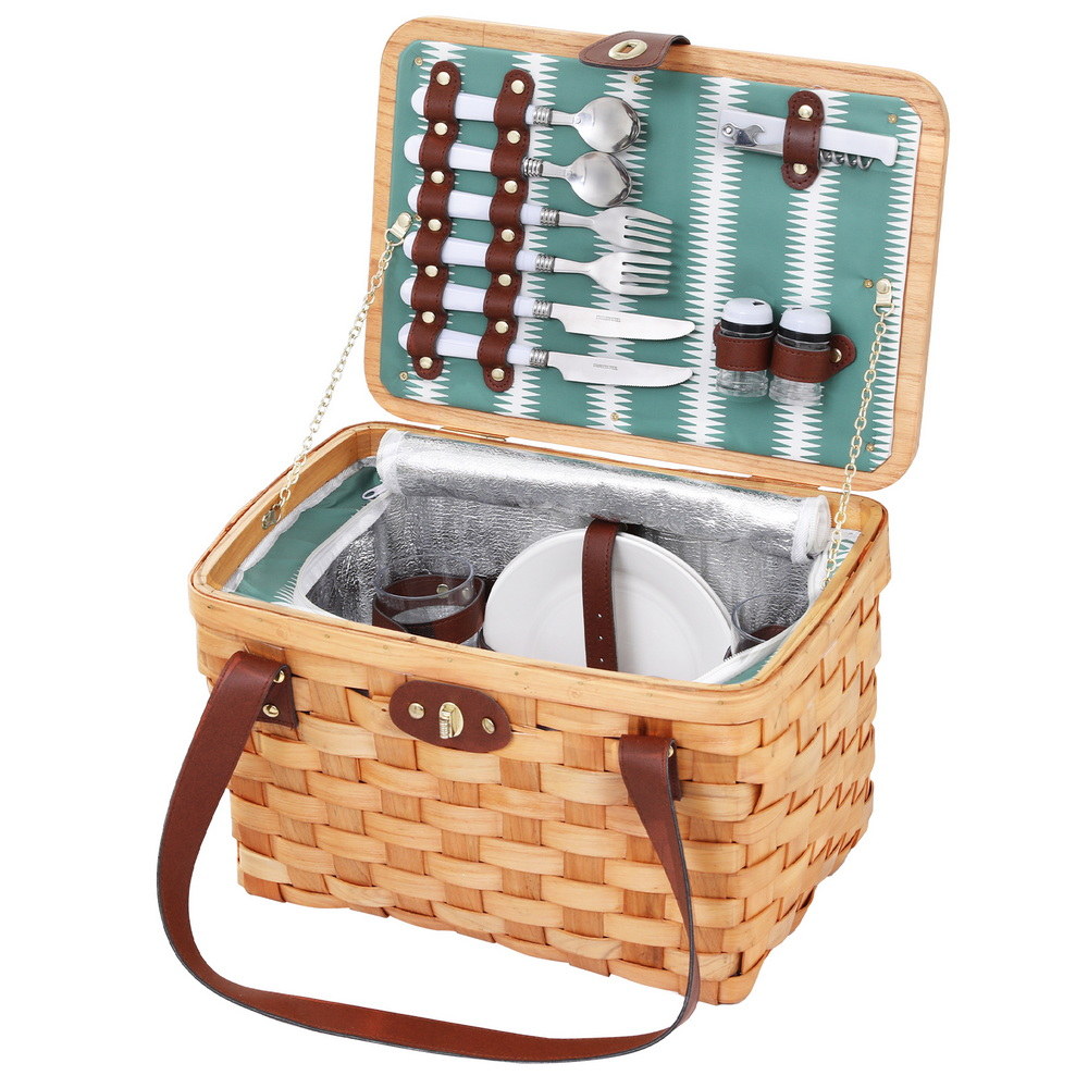 PICNIC-2PPL-COOLER-STRAP-202508181438-00 Alfresco 2 Person Picnic Basket Set Wooden Cooler Bag Plates Outdoor Insulated - Image 1