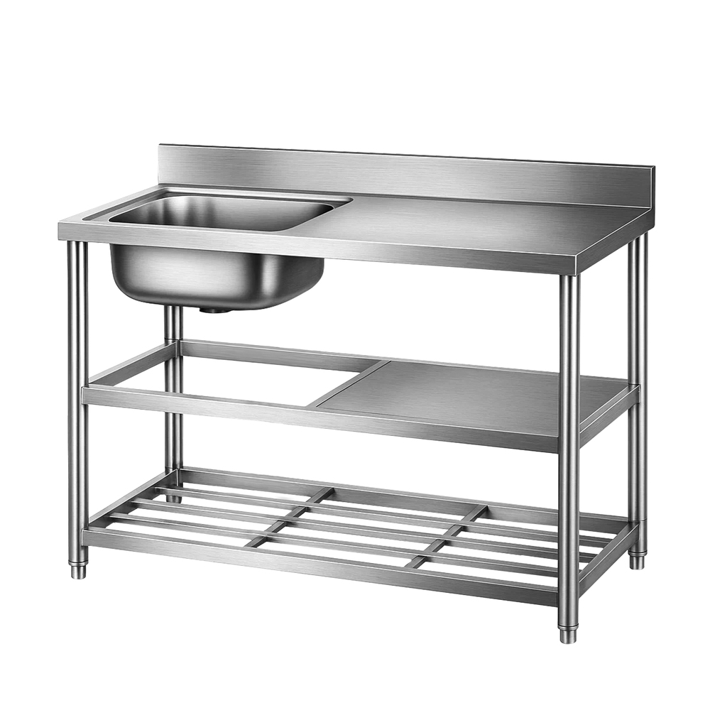 SSKB-B-SINK-L120-202508291328-00 Cefito Stainless Steel Kitchen Bench Work Table with Sink Splashback 120cm - Image 1