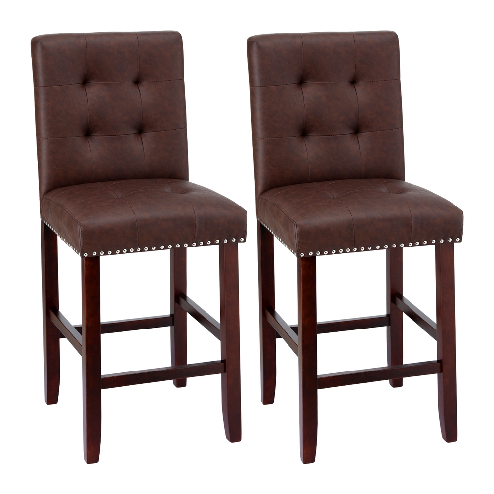 UPHO-C-BAR-2501-BRX2-202508191444-00 Artiss 2x Bar Stools Kitchen Dining Chairs Counter PU Leather Wooden Ada Brown - Image 1