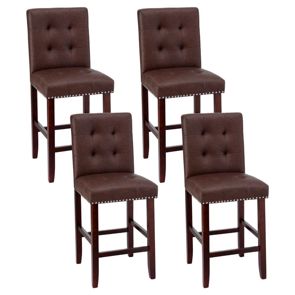 UPHO-C-BAR-2501-BRX4-202508191444-00 Artiss 4x Bar Stools Kitchen Dining Chairs Counter PU Leather Wooden Ada Brown - Image 1