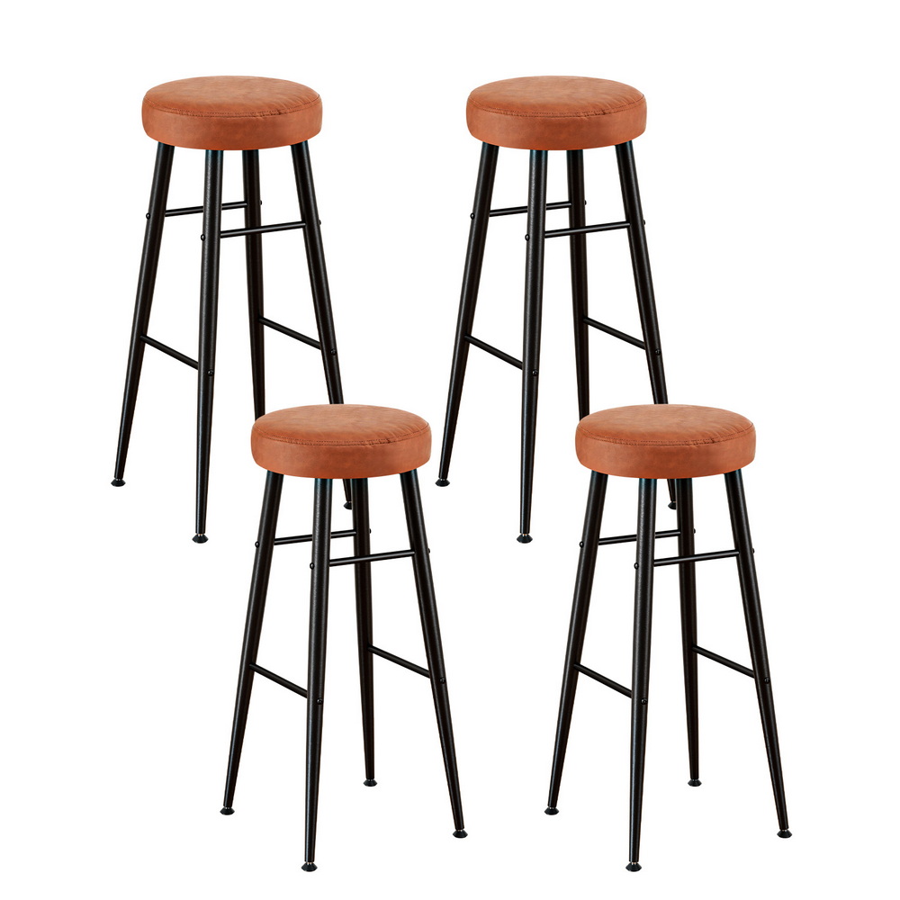 UPHO-C-BAR-2502-BRX4-202508191444-00 Artiss 4x Bar Stools Kitchen Dining Chairs Counter Round PU leather Lane Brown - Image 1