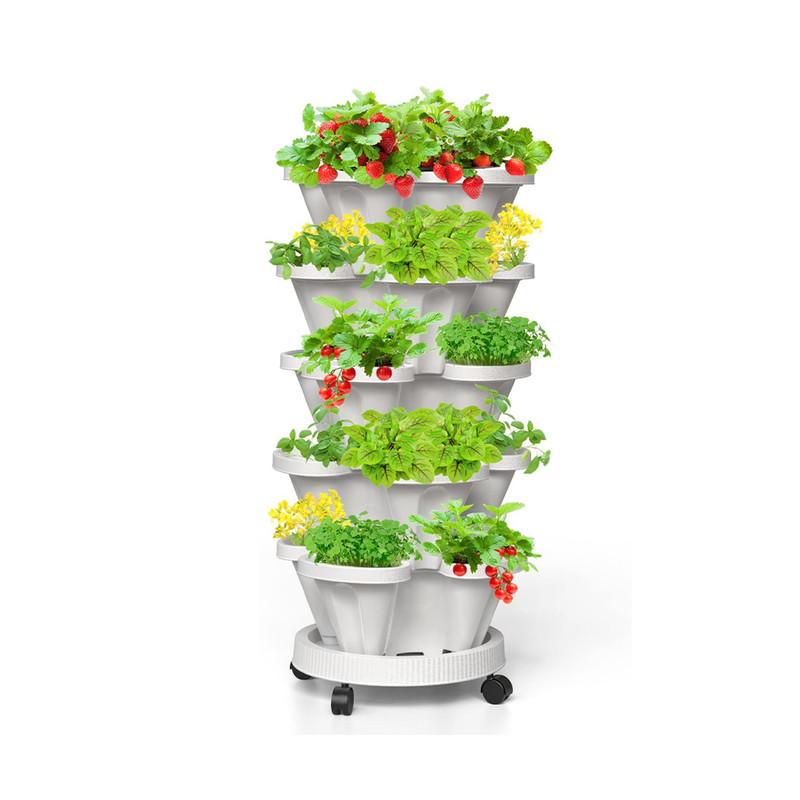 V1003-HW-SBS036-WH-202508191036-00 Hivvago 5-Tier Vertical Garden Planter – Stackable Indoor/Outdoor Pot with Base - Image 1