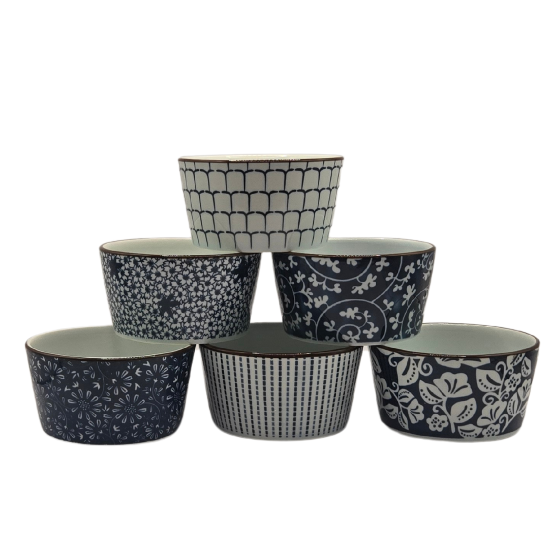 V1026-KLCRAM001-202507081035-00 Ceramic Bakeware Set Blue Patterned Ramekins Set of 6 - Image 1