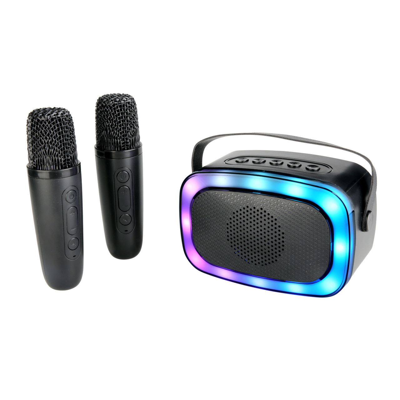 V1031-SP-KA20BK-662-202507251015-00 Laser Karaoke RGB Speaker with 2 Wireless Mics - Image 1