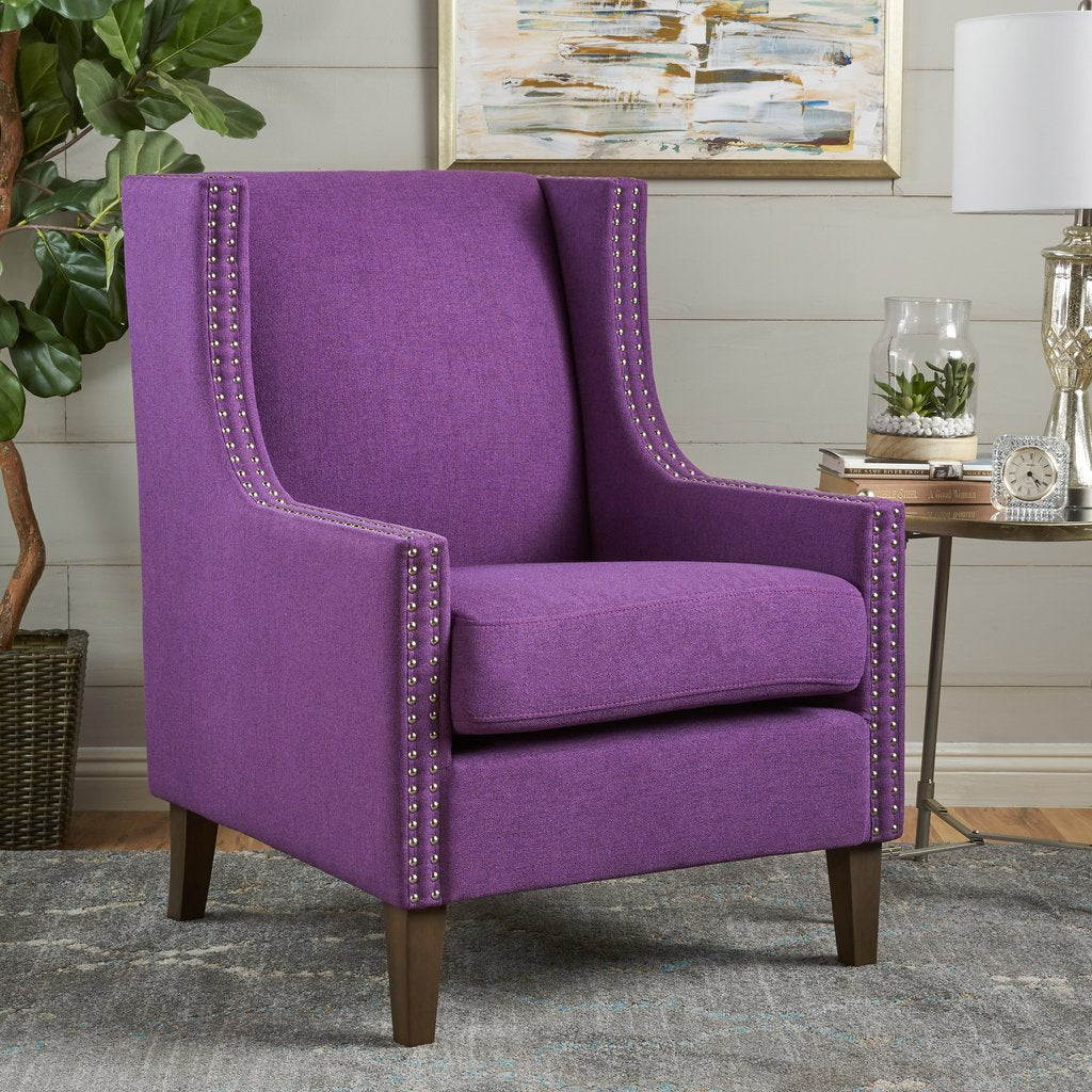 V1041-JSF-5061PURPLE-202507151111-00 Cecilia Classic Studded Purple Wingback Club Armchair - Image 1