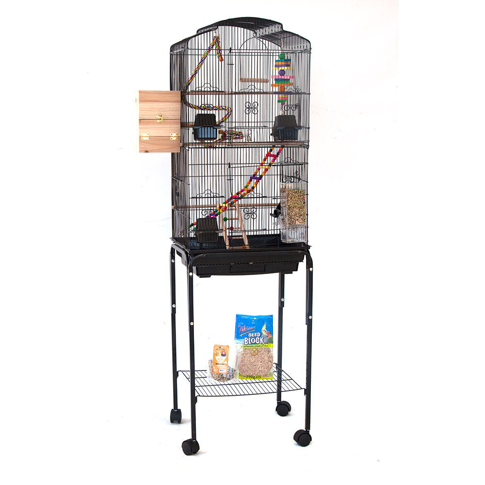 V1060-88703_B-202508141921-00 Samland Dome Top High Bird Cage on Stand with Play Toys Black - Image 1