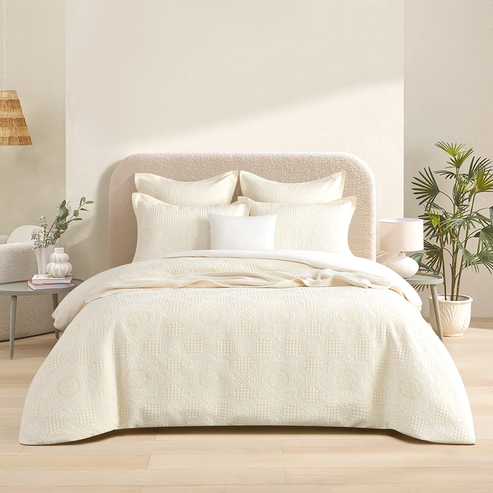 V107-SH331245-202507250952-00 Dakota Beige Jacquard King Quilt Cover Set by Renee Taylor - Image 1