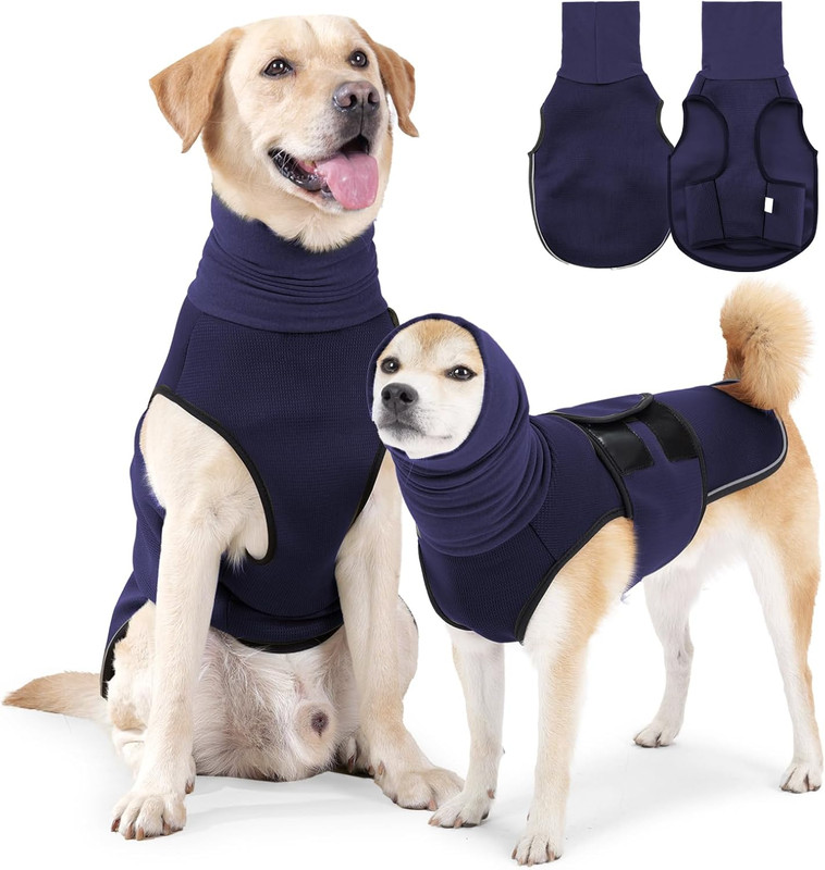 V1079-DOGJACKET001XLB-202508251828-00 Dog Anxiety Vest and Coat, Vet Visits and Separation - Keep Pet Calm, Dog Jacket for Thunder, Fireworks, Anti Anxiety Vest for Dogs and Cat Body and Ear, Dark Blue, XL - Image 1