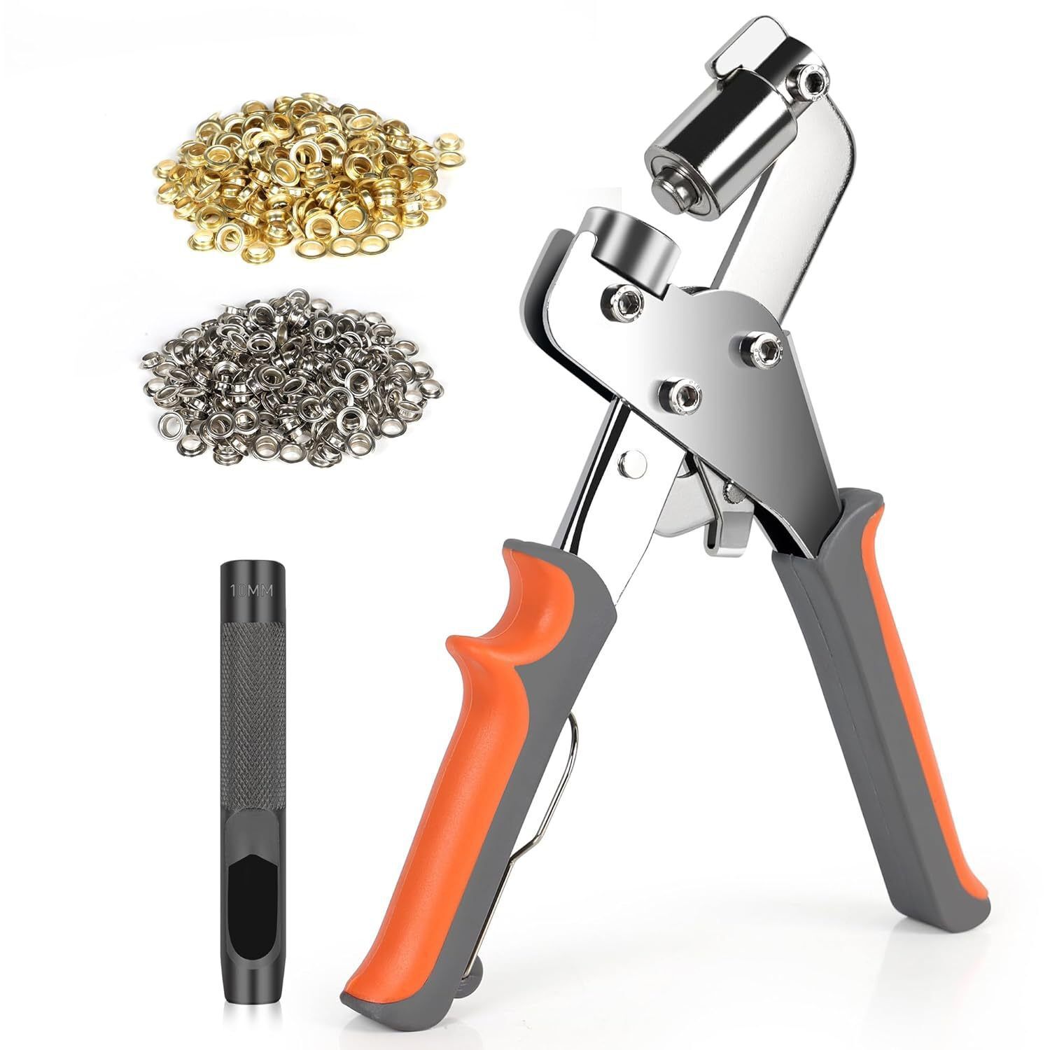 V1102-HYQZ001-202509151529-00 Complete eyelet punch set with 200 10mm rings - Perfect for DIY tarps, faux leather, and waterproof fabric projects, sewing and crafting essentials - Image 1