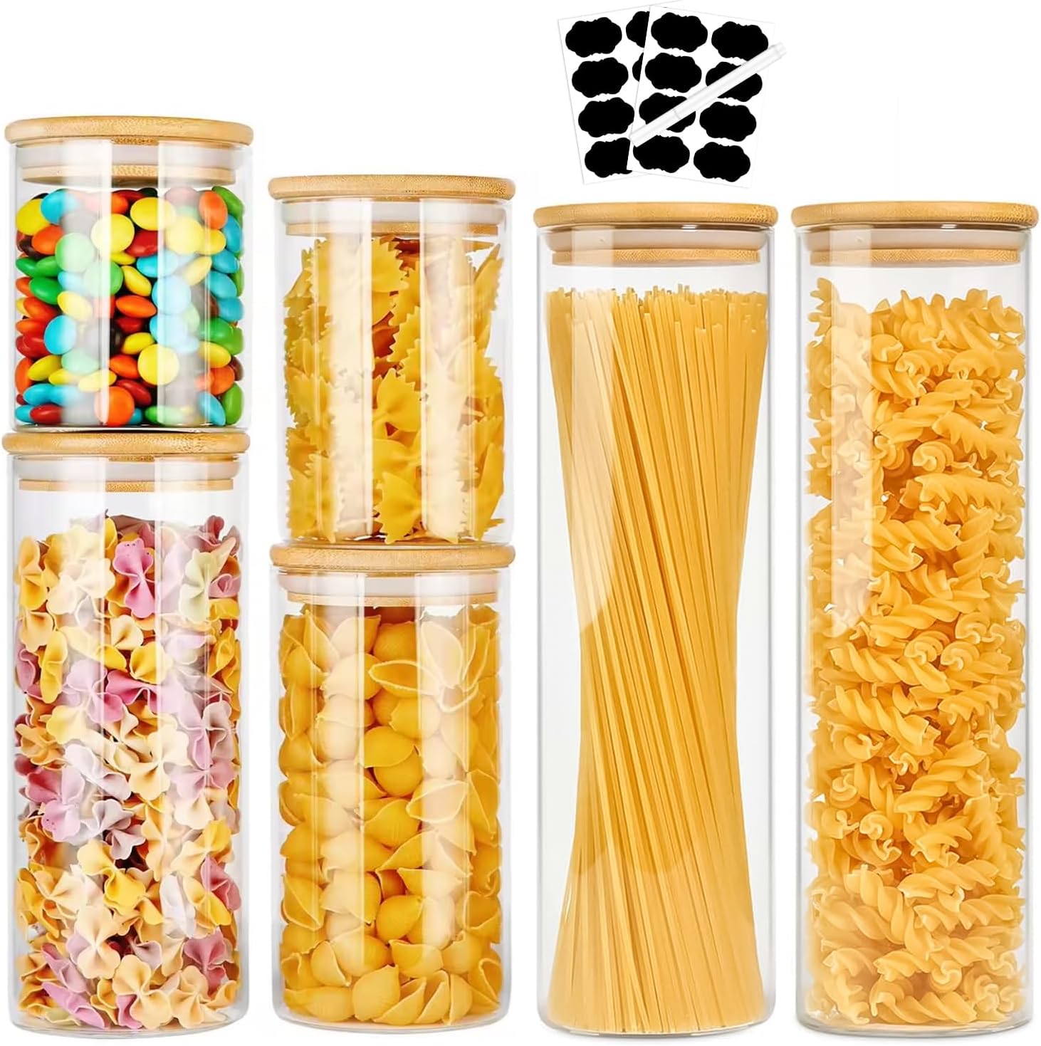 V178-36178-202507301353-00 CARLA HOME 6 Pack Glass Storage Jars with Bamboo Lids for Kitchen Pantry, Pasta, Snacks, Cookies, Candy & More - Image 1