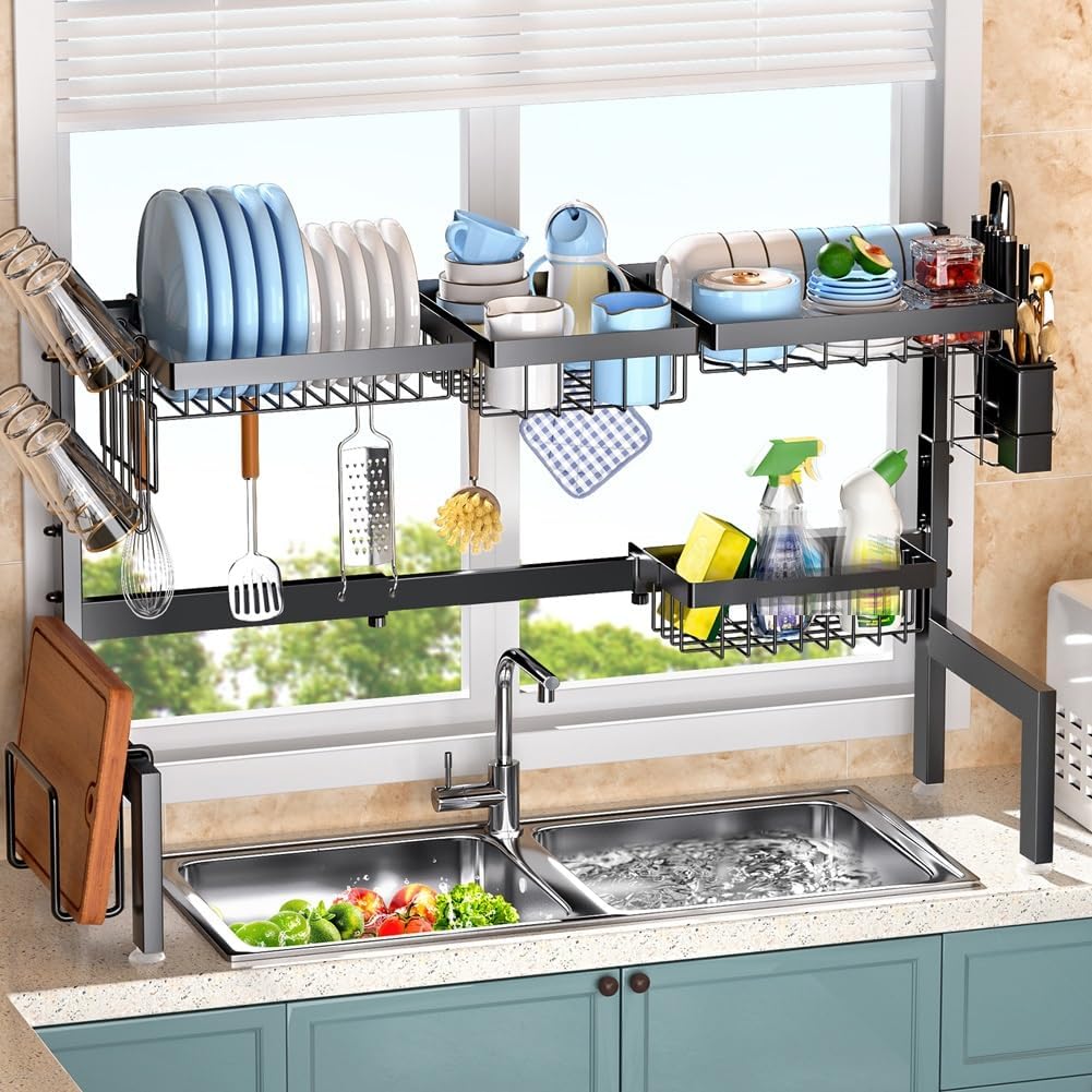 V178-36206-202507301345-00 CARLA HOME Adjustable Over the Sink Dish Drying Rack with Utensil Holder, Hooks & Cutting Board Rack for Kitchen Counter Storage - Image 1
