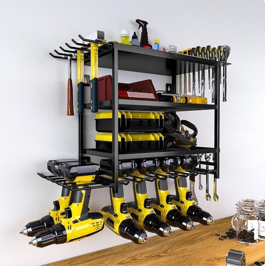 V178-36224-202507301341-00 CARLA HOME 4-Tier Power Tool Rack Organizer Wall Mount with Drill Holder & Wrench Hooks for Cordless Tools & Workshop Organization - Image 1