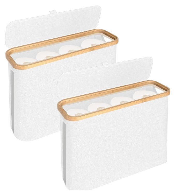 V178-36238-202507301340-00 CARLA HOME 2 Pack Toilet Paper Storage Basket Holds Up to 12 Rolls with Bamboo Lid and Handle for RV Closet (White) - Image 1