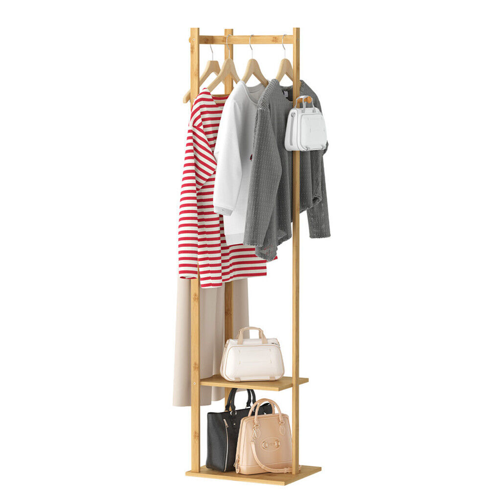 V178-66758-202508051010-00 Bamboo Coat & Hat Rack Stand Shoe Shelf Thicken Wooden Hanger - Image 1