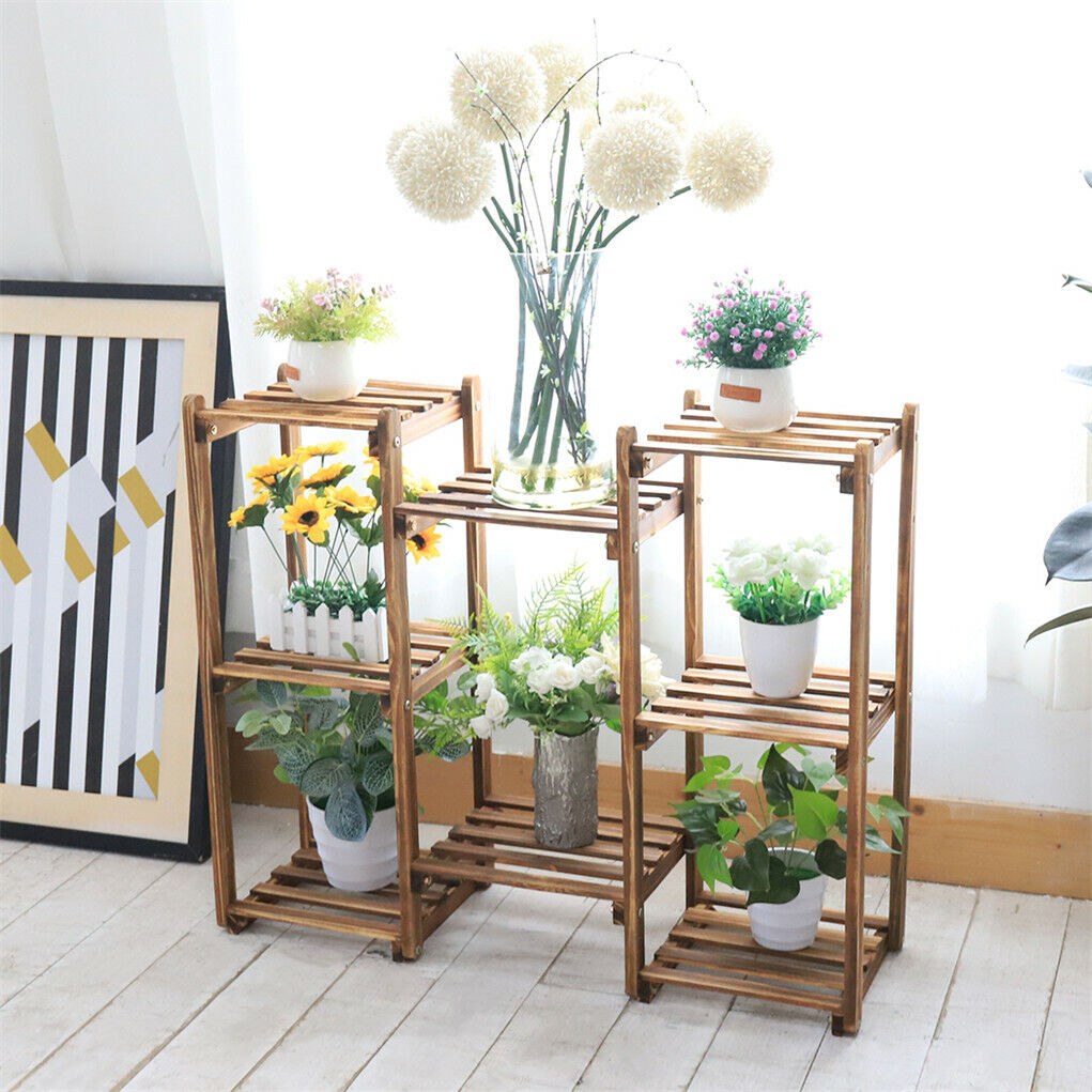 V178-66770-202508051015-00 8-Tier Wooden Plant Stand Outdoor Indoor Garden Shelf - Image 1
