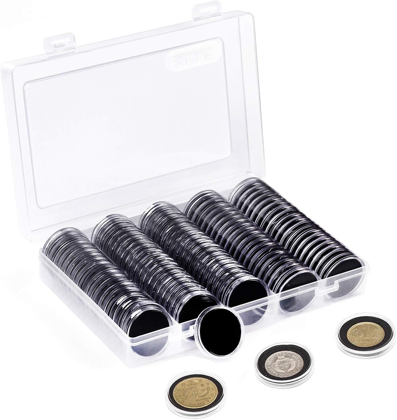 V178-66950-202508050925-00 100PCS Clear Plastic Coin Holder Storage Box 20-30mm - Image 1
