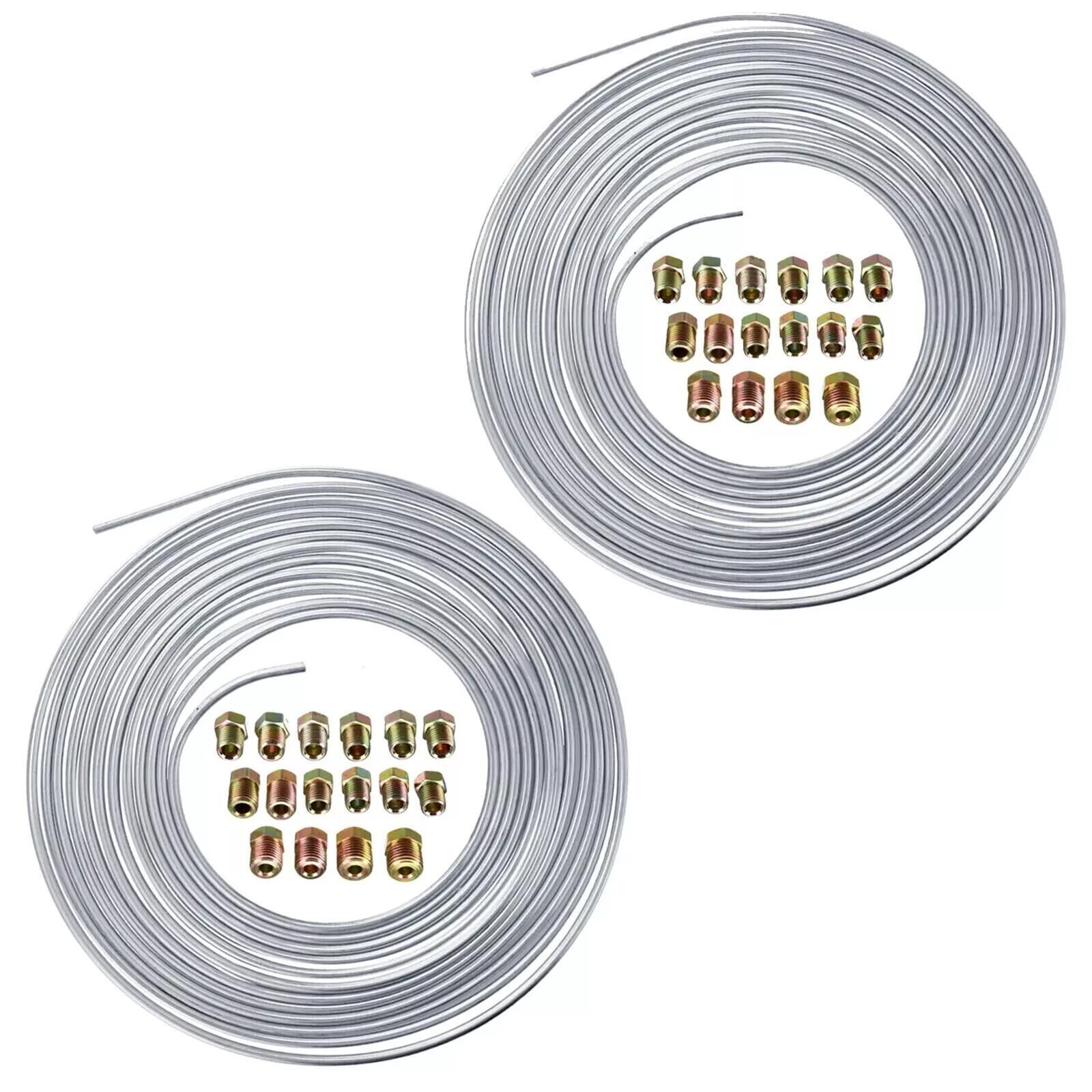 V178-66954-202508050930-00 25Ft 3/16'' OD Steel Zinc Brake Line Tubing Kit 150MPa +32 Fittings - Image 1