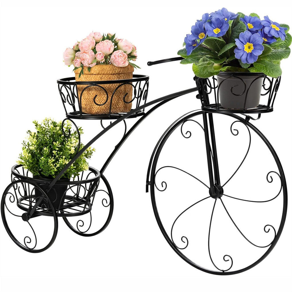 V178-66986-202508050945-00 Iron Tricycle Plant Stand Pot Holder Black Solid Pattern - Image 1