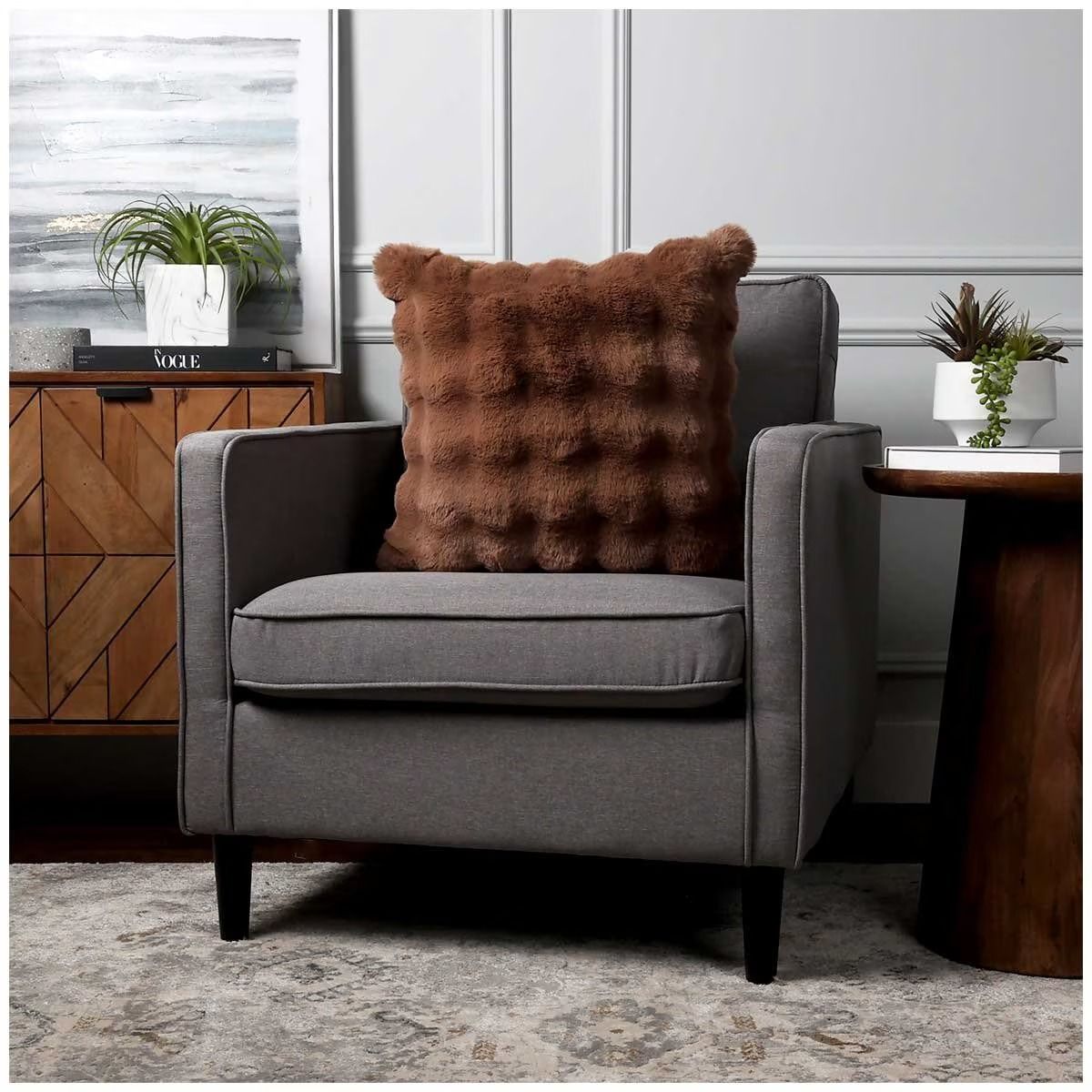 V178-67283-202508051040-00 Luxe Faux Fur Cushion 55 x 55cm Light Brown - Image 1