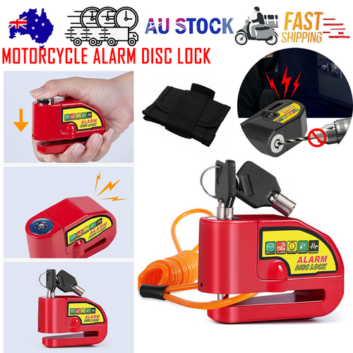 V201-HBZ1110RE8AU-202509041442-00 Motorcycle Alarm Disc Lock Motor Bike Brake Security Electric Rotor Bike Lock RED - Image 1