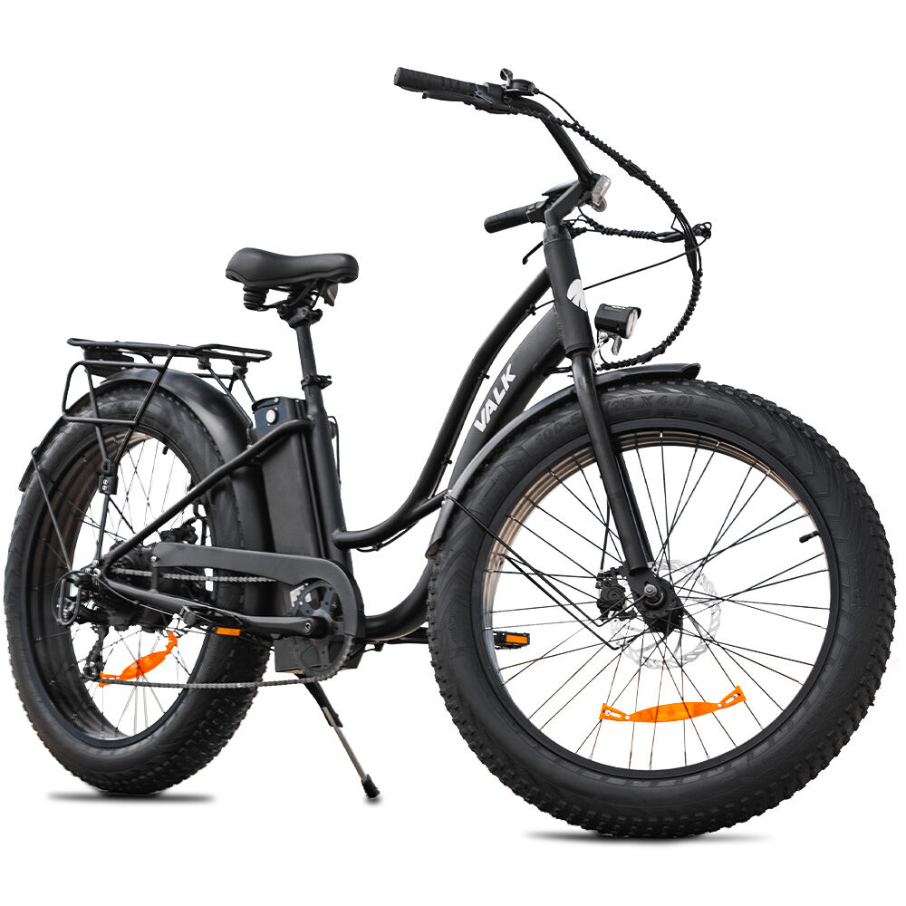 V219-BIKFATVAF5KA-202509191440-00 VALK Electric Fat Tyre Cruiser Bike, Step-Through eBike with Throttle, Tektro Hydraulic Brakes, Matte Black - Image 1
