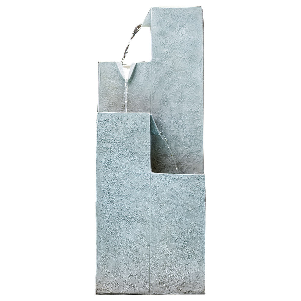 V219-FPKCTPPTC4LA-202508211035-00 Protege Contemporary Solar Water Fountain Outdoor Garden Feature, Cascading Design, with Panel Kit, LED Lights, Light Grey - Image 1