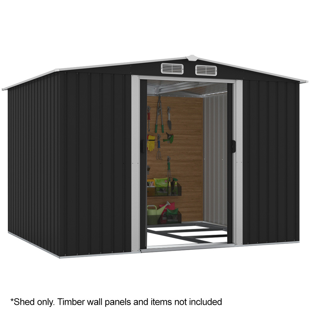 V219-GSDSTLPC53GA-202508071510-00 PlantCraft Galvanised Steel Garden Shed 2.58 x 2.07 x 2.02m, with 2 Sliding Doors, 4 Air Vents, Gable Roof, Floor Frame - Image 1