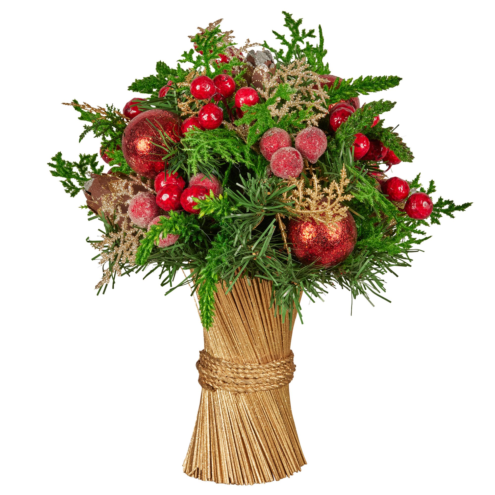 V240-112_GUE507-202509090835-00 Christabelle 33cm Christmas Bouquet Pre-Decorated Holiday Floral Arrangement with Berries, Baubles & Pine Cones Festive Tabletop Centrepiece Decoration - Image 1