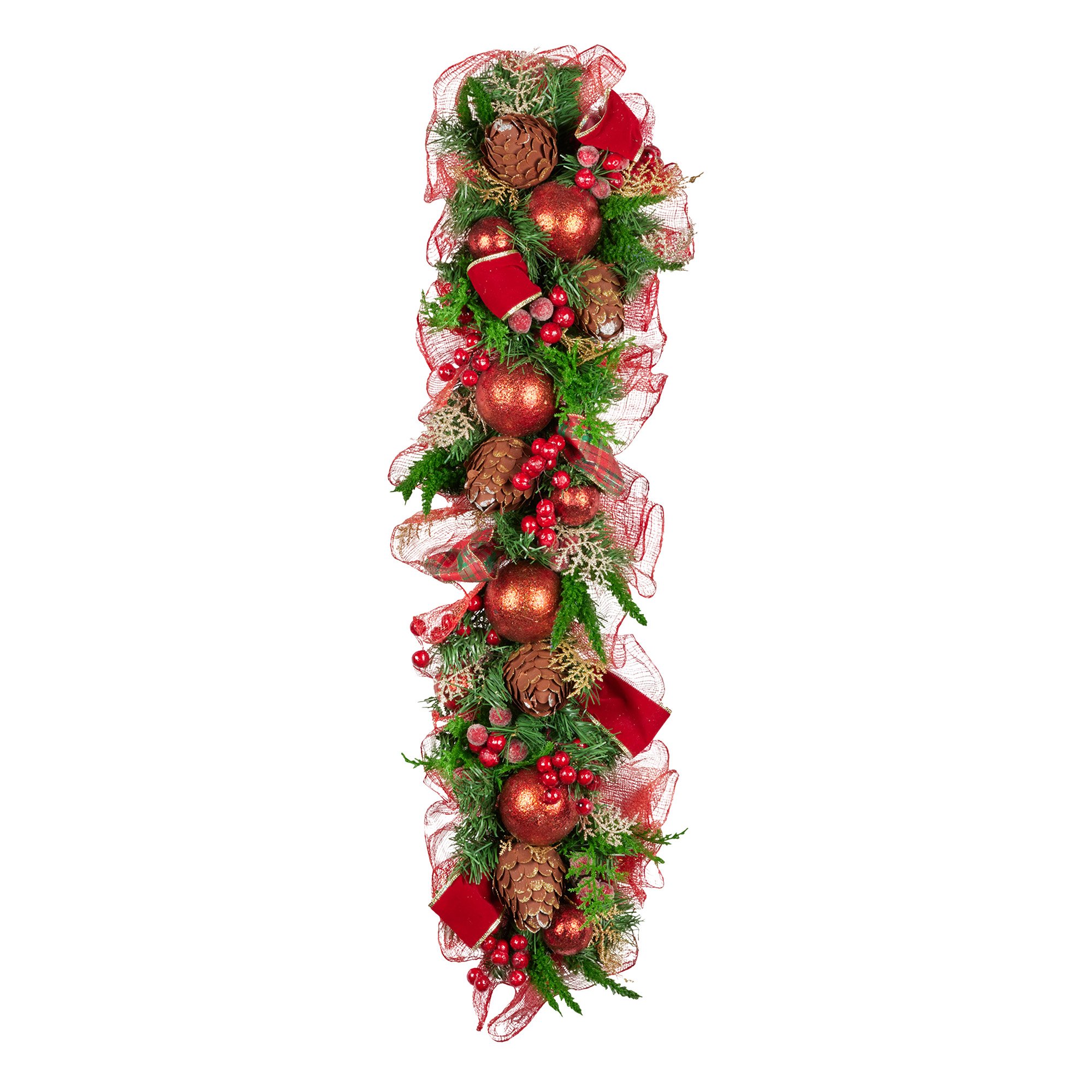 V240-112_GUE512-202509090835-00 Christabelle 100cm Christmas Garland Lush Green Holiday Garland w/ Red Berries, Baubles & Pine Cones Pre-Decorated Festive Shelf or Banister Decoration - Image 1