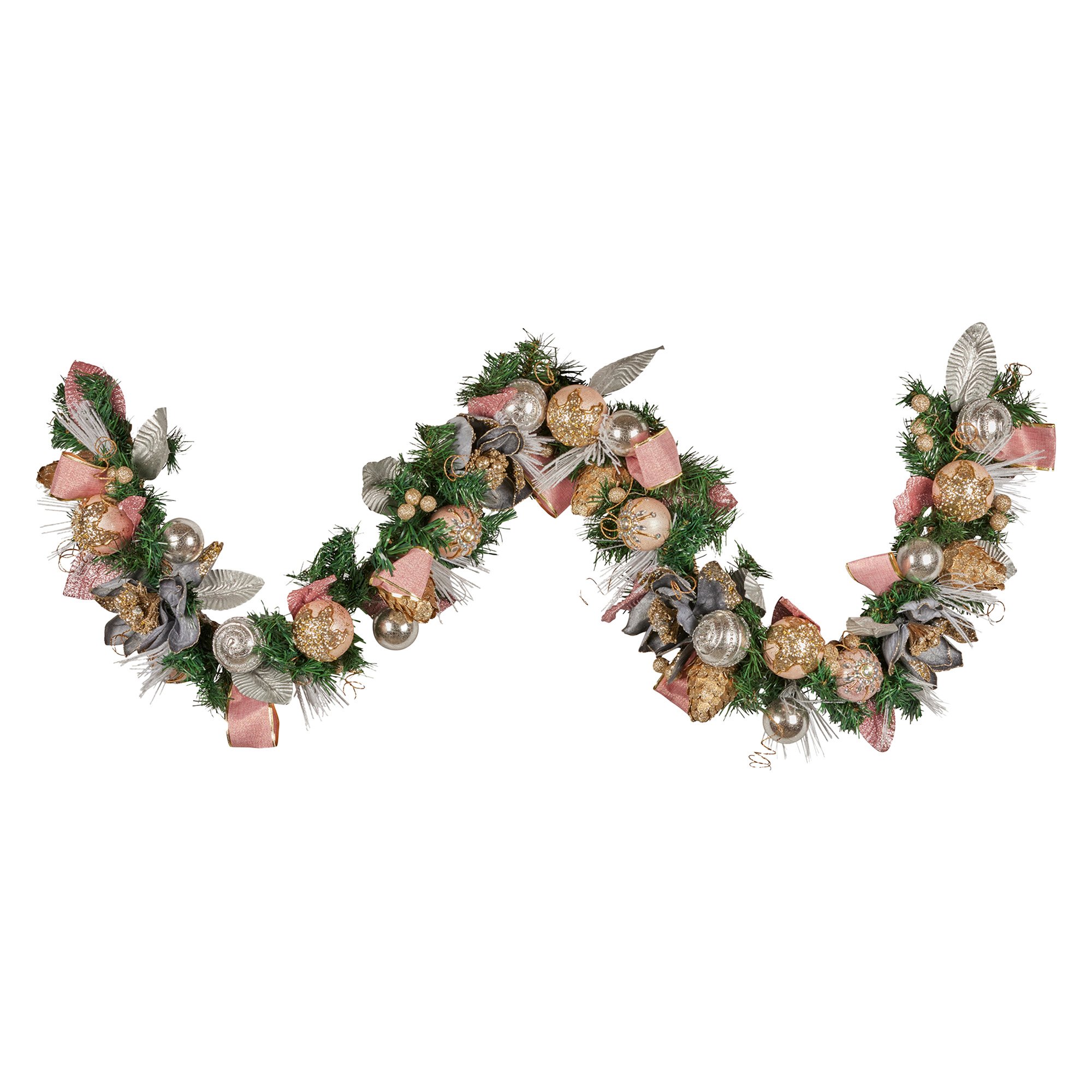 V240-112_GUE525-202509090836-00 Christabelle 185cm Christmas Garland Lush Green Holiday Door Garland w/Jewelled Baubles, Flowers, Ribbon & Berries - Image 1