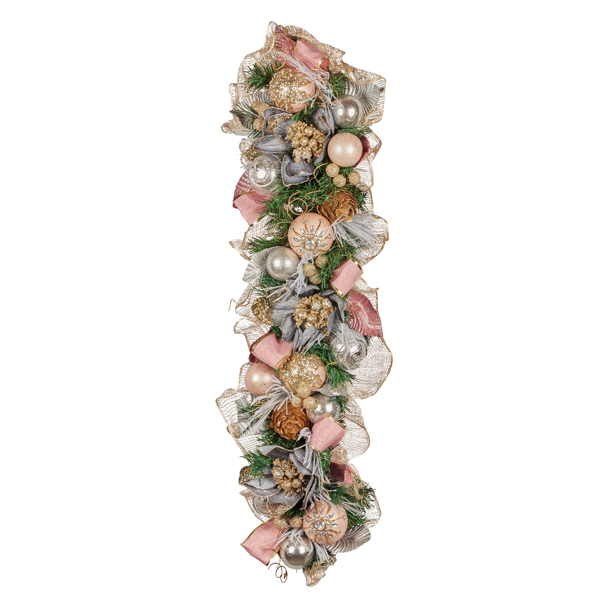 V240-112_GUE526-202509090836-00 Christabelle 100cm Christmas Garland Lush Green Holiday Door Garland w/Jewelled Baubles & Berries Pre Decorated Festive - Image 1
