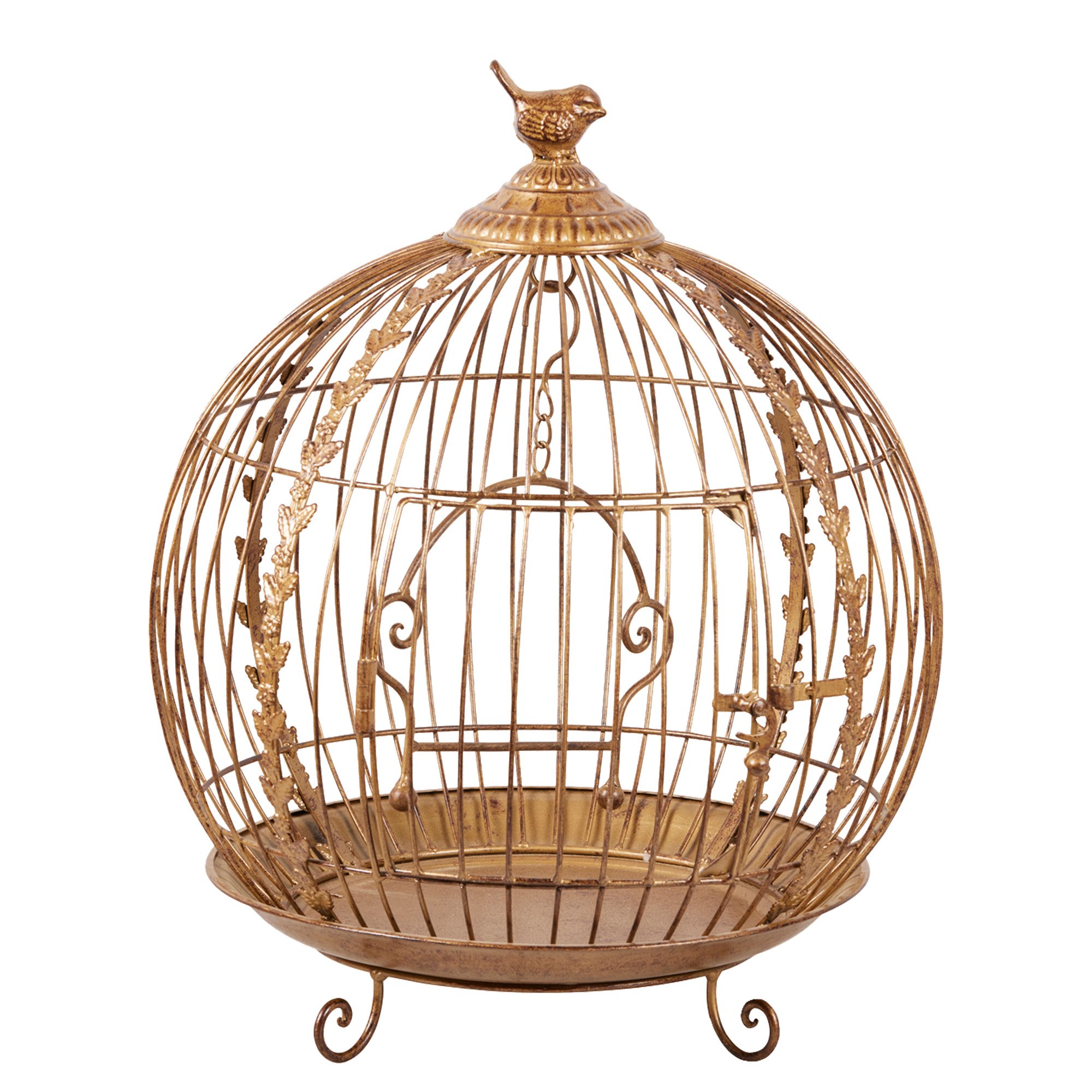 V240-112_JHC502-202509090840-00 Christabelle Antique Gold Metal Art Iron Wrought Material Bird Cage Display Christmas Decor - Image 1