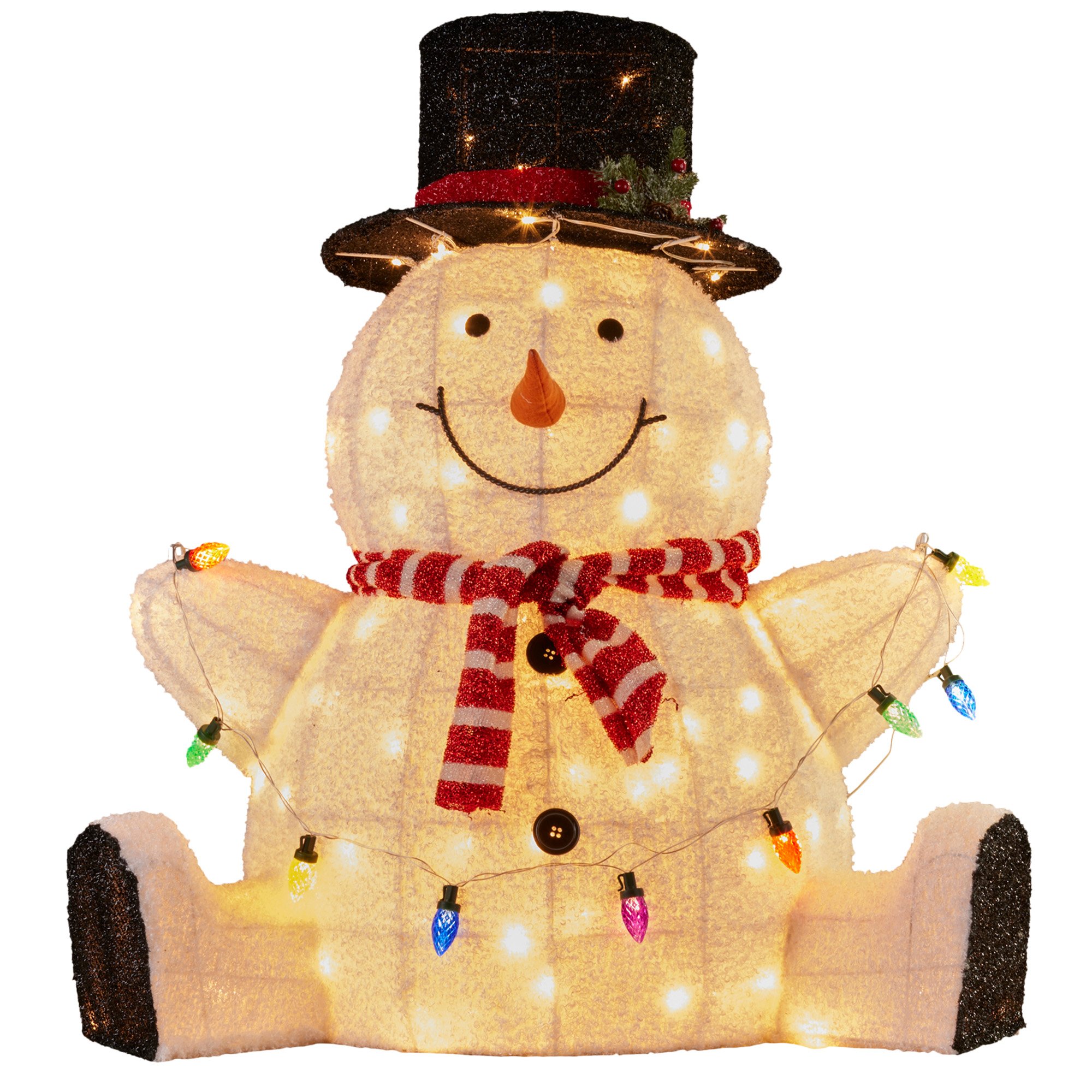 V240-112_MHA505-202509090840-00 Christabelle 82cm Sitting Snowman Christmas Display with Lights - Image 1