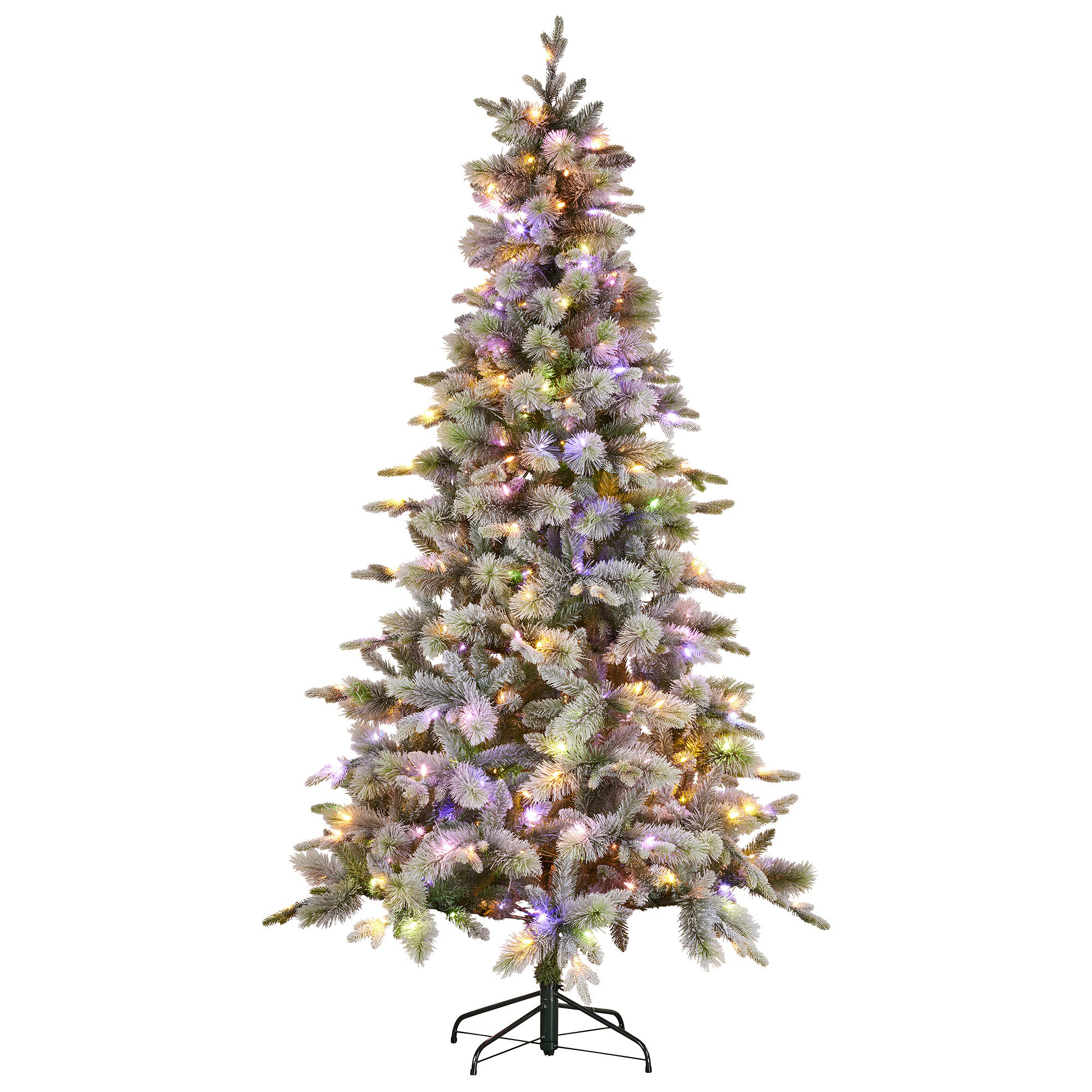 V240-112_NATSS75-202509170825-00 National Tree Company Snowy Stamford Spruce 7.5ft Christmas Tree Multi Functional White Coloured LED Lights & Foot Pedal - Image 1
