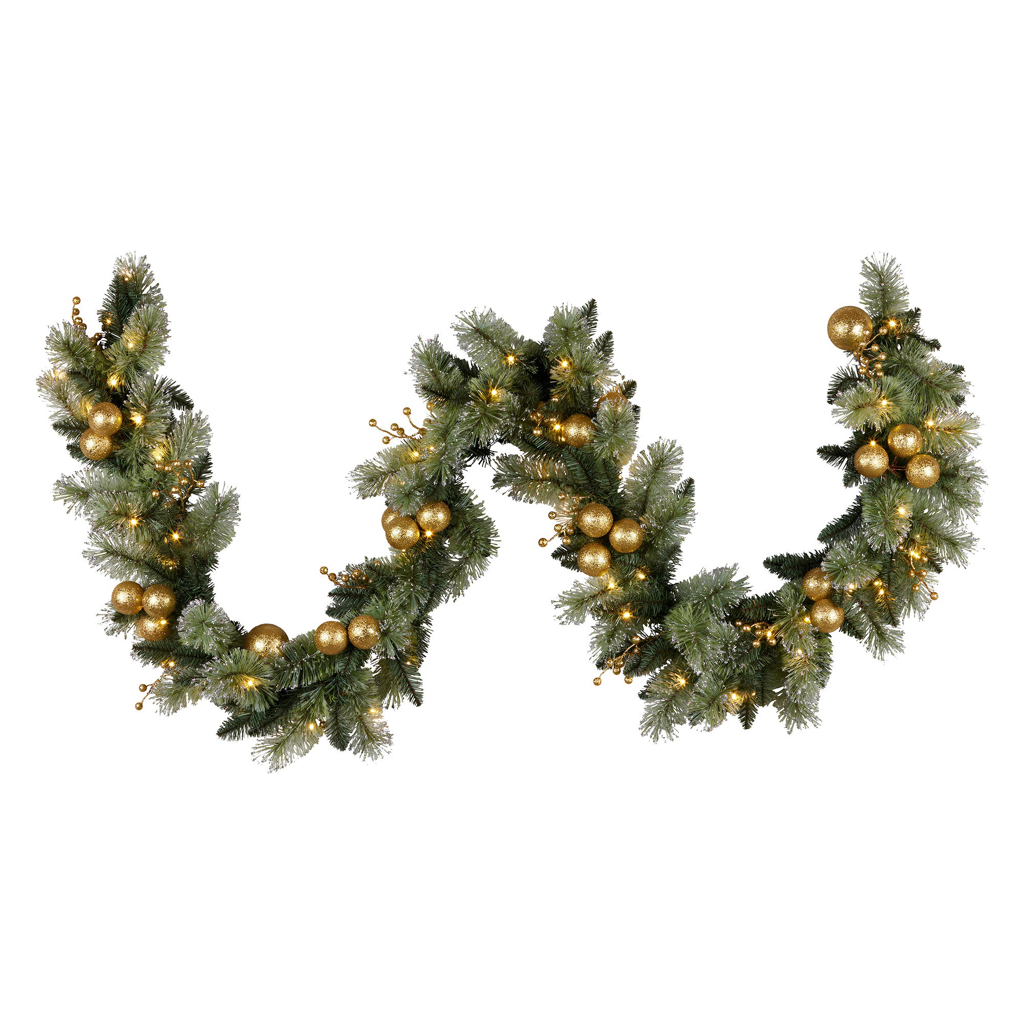 V240-112_SENG274-202509170831-00 Christabelle 274cm Pre-lit Christmas Garland Gold Baubles Aa Battery Led Lights - Image 1