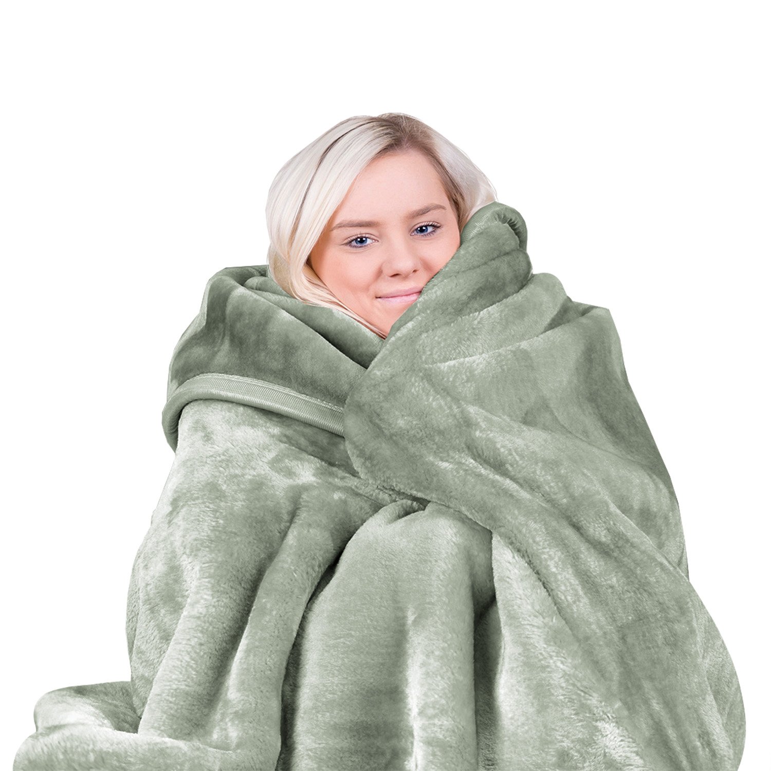 V240-MNKHV-SG-202508150855-00 Laura Hill 800-GSM Mink Blanket Queen Size Double-Sided Soft Plush Bed Faux Throw Rug 220 X 240cm Heavy Sage - Image 1
