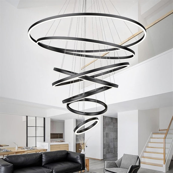 V255-BAM-188157-BLK-202508111521-00 BAMDECOR A18815 Nordic Home Decor Dining Room Pendant lamp lights Ceiling Lamp Hanging Light Chandelier Lamps (7 Rings-Black) - Image 1